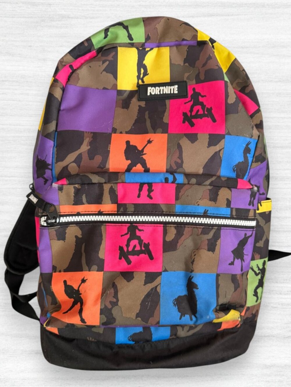 Fortnite Camo Silhouette Backpack Multicolor Checkered Gamer School Book Bag